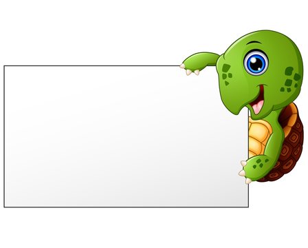 Cartoon Turtle holding blank banner
