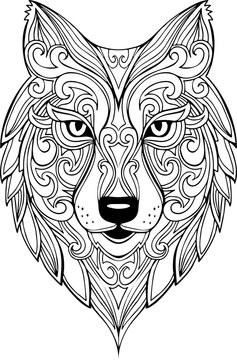 Vector hand drawn doodle wolf head illustration for coloring book