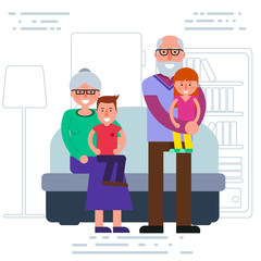 Happy grandparents with grandchildren portrait. Smiling grandma