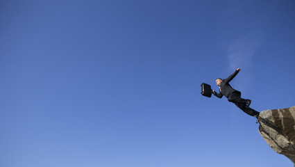 Businessman jumping with the diplomat.