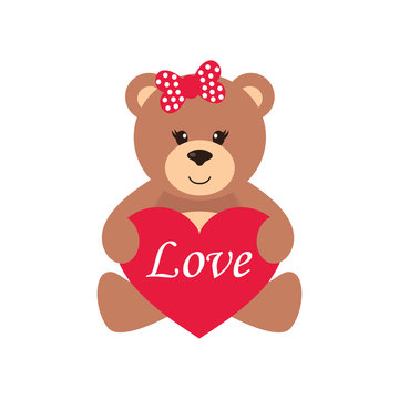 cartoon bear girl sitting with heart