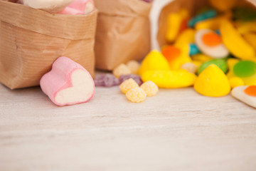 Paper bags stuffed with candy