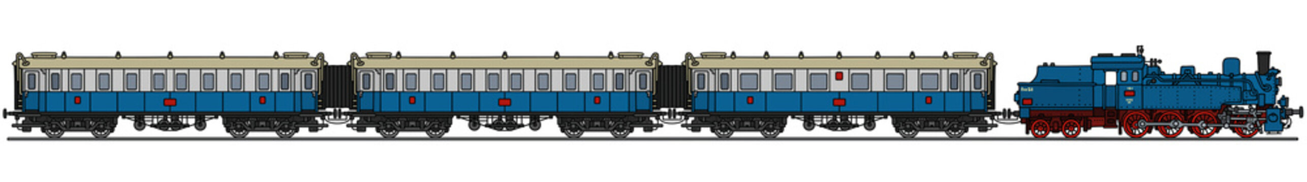 Hand drawing of a classic blue staem train