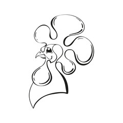 Hand-drawn beautiful profile portrait of a rooster head. Vector illustration, zodiac symbol of 2017 on east calendar. Black line art on the white background.