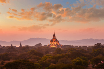 The Ancient temple in Bagan after sunset ,Bagan Myanmar