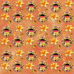 Germany flag seamless pattern.German flag and flowers background usable for decoration, textile or paper prints, scrapbooks,planner supplies.