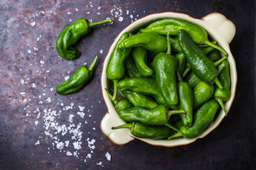 Raw green peppers pimientos de padron traditional spanish tapas