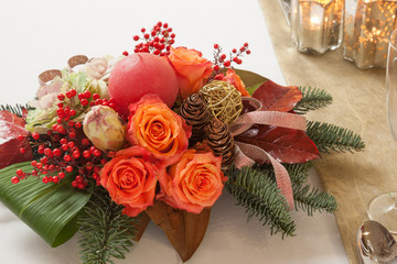 Christmas floral ornament with roses