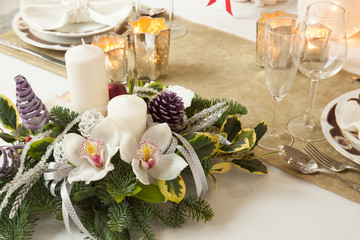 Christmas floral arrangement with orchids