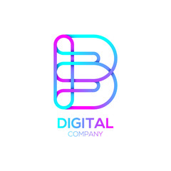Letter B Logo Design.Linked shape circle symbol,Digital,pink blue