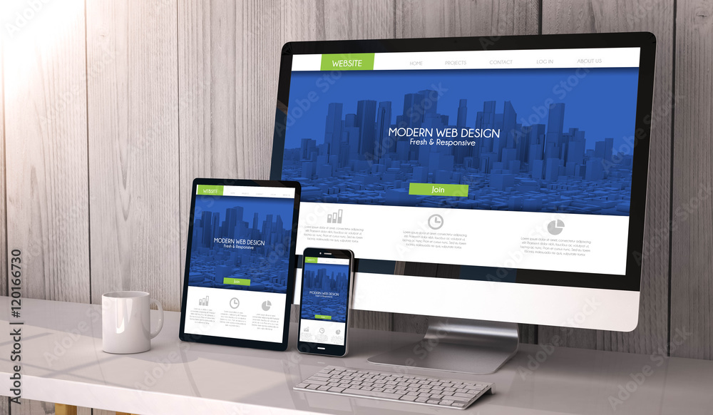 Wall mural devices responsive on workspace showing fresh and modern respons
