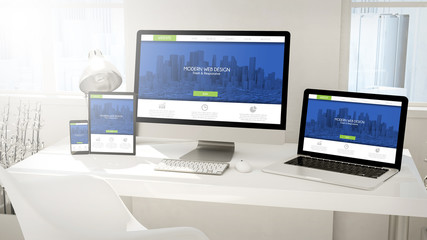 Fototapeta premium desktop devices computer, tablet, laptop and phone with fresh an