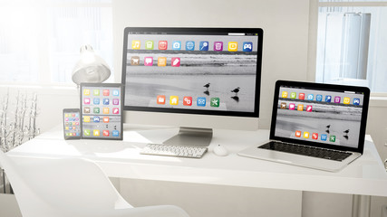 desktop devices computer, tablet, laptop and phone