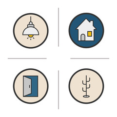 Home interior color icons set