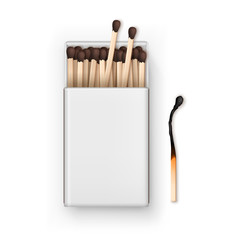 Vector Opened Blank Box Of Brown Matches with Burned Match Top View Isolated on Background