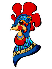 Hand-drawn beautiful profile portrait of a rooster head. Vector illustration, zodiac symbol of 2017 on east calendar. Colored art on the white background.