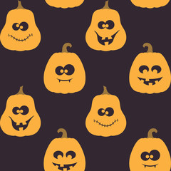 Seamless pattern with creepy, crazy and funny pumpkins for Halloween design