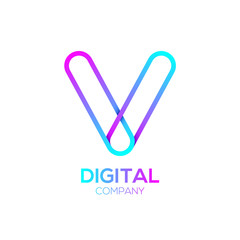 Obraz premium Letter V Logo Design.Linked shape circle symbol,Digital,pink blue