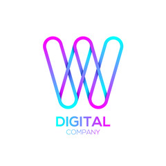 Letter W Logo Design.Linked shape circle symbol,Digital,pink blue