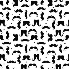 Hipster seamless pattern with mustaches and hearts