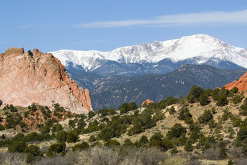 Pikes Peak and Garden of the Gods Park in Colorado Springs in th