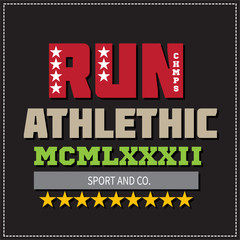 Naklejka na ściany i meble Athletic running sport university college logo, badge, emblem. Colored version. For apparel.