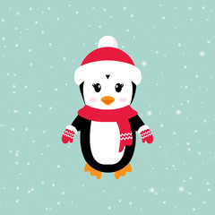 cartoon winter penguin with hat
