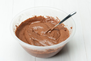 Liquid Dough. Chocolate Cupcake, Cake Or Muffin Cooking Process.