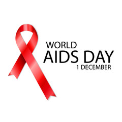 1 December World Aids Day poster with text and red ribbon of aids awareness.
