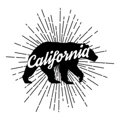 Vintage California bear with sunbursts.