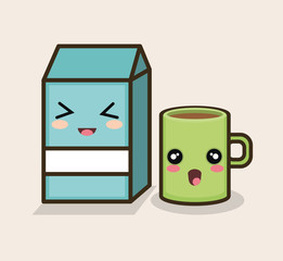 set cartoon breakfast milk mug design vector illustration eps 10