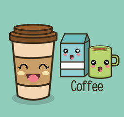 cartoon set coffee cup milk vector illustration eps 10