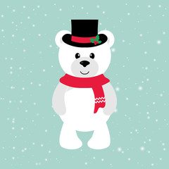 cartoon winter bear with hat and scarf 