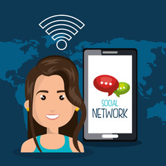 woman smartphone wifi online isolated vector illustration eps 10