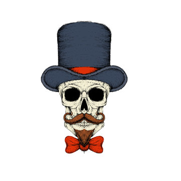 Skull in a hat with a beard sketch vector illustration