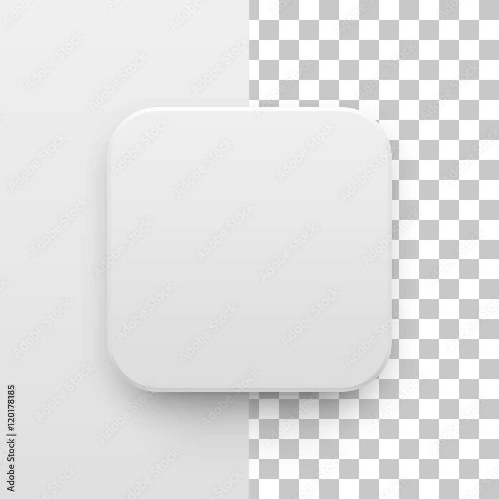 Poster white abstract app icon, blank button template with realistic shadow and light background for web si