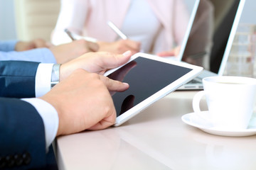 business colleagues working together and analyzing financial fig