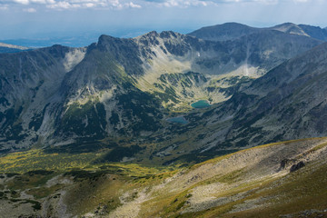 Dark clouds over Marichini Lakes, Landscape from Musala Peak, Rila mountain, Bulgaria
