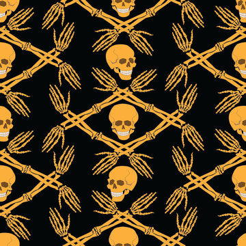 seamless pattern with skulls and bones of the hands  2