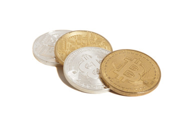 Golden and silver bitcoin coins