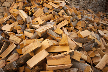 firewood in the yard prepared for winter