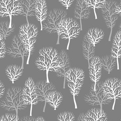Modèle sans couture avec des arbres stylisés abstraits. Vue naturelle des silhouettes blanches