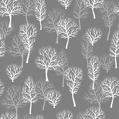  Naadloos patroon met abstracte gestileerde bomen. Natuurlijke weergave van witte silhouetten © incomible