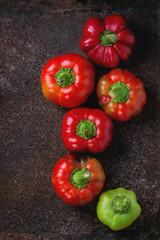 Variety of colorful paprika peppers