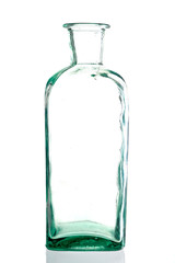 retro green glass bottle on white background