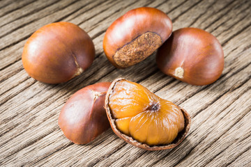 group of chestnut on old wood
