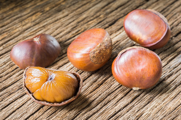 group of chestnut on old wood