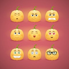 Autumn Halloween pumpkin face emoticons vector illustration - third set