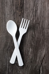 spoon and fork on old wood