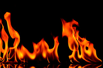 Fire flames isolated on black background